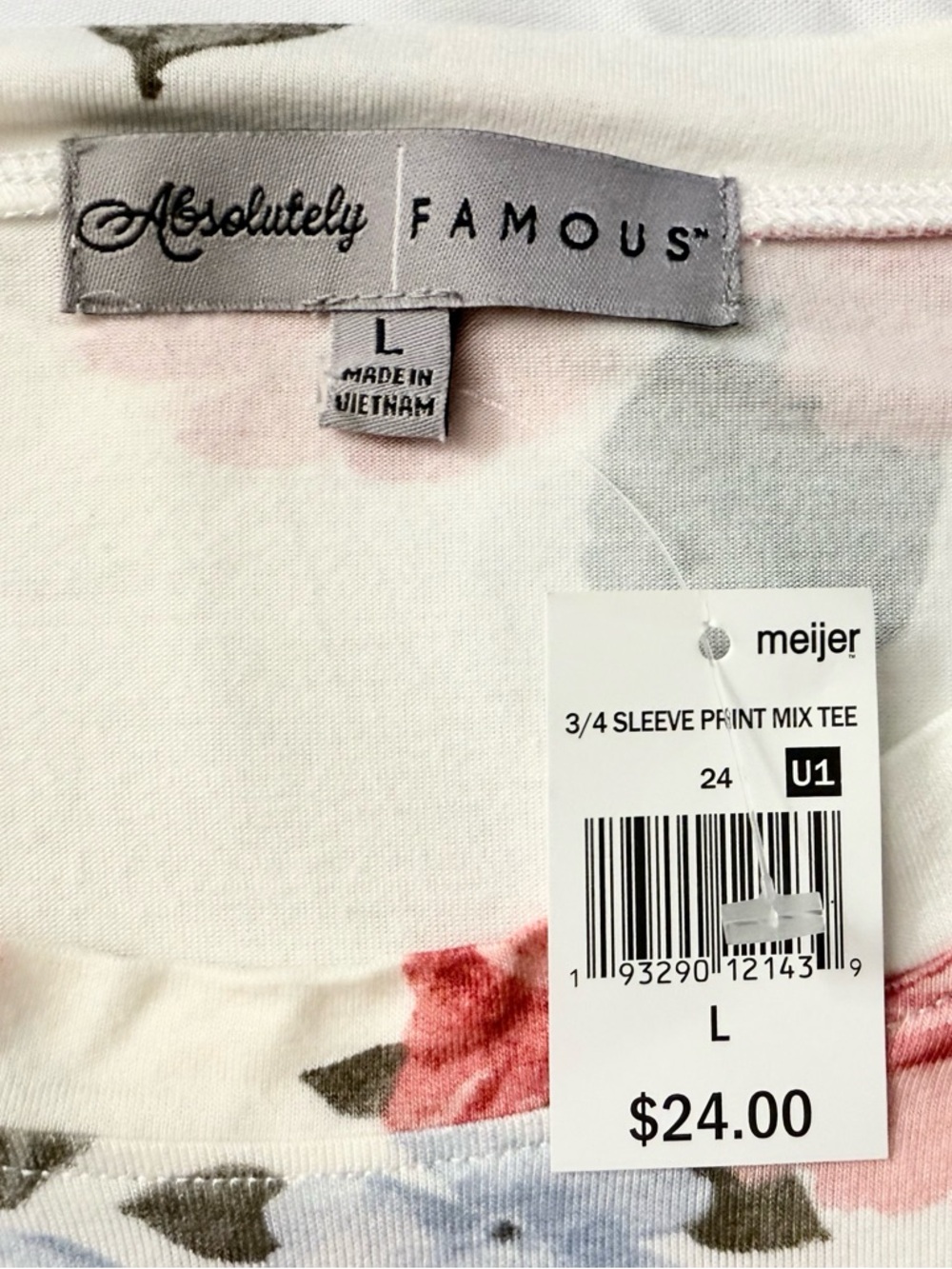 Absolutely Famous Cream Top with Coral Floral Sleeves & Stripe Hem - Picture 7 of 10